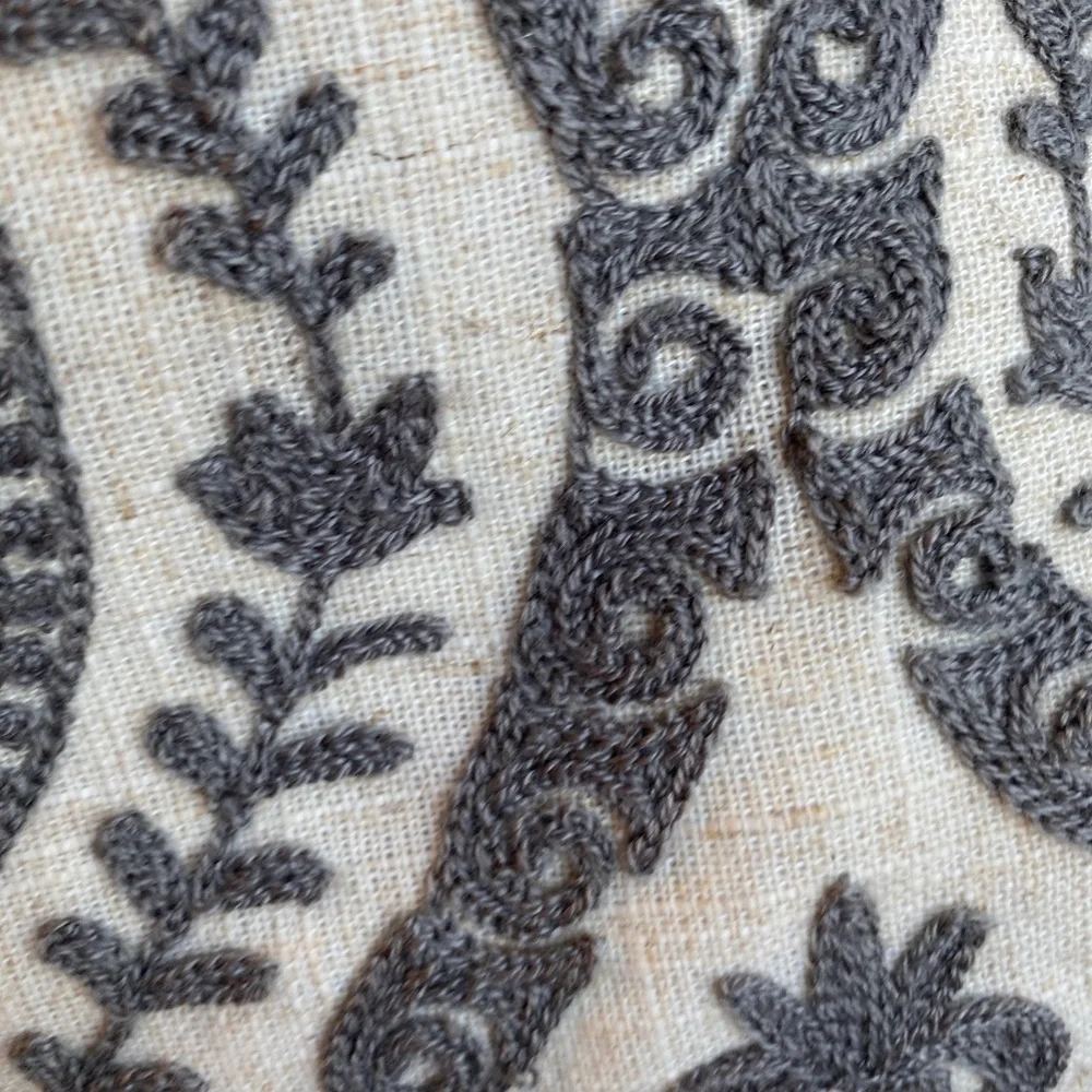 NWT 20” Sq Pillow Linen Charcoal Pewter Gray Embroidery Art Deco